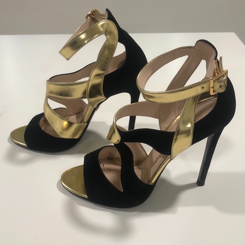 Prada Suede and Metallic Criss Cross Heels - Picture 4 of 8